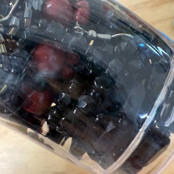 Mystery Jewelry Lot Mini Jar W/ Earth Tones Glass & Stone Pieces Fall Colors Bla - Picture 8 of 11